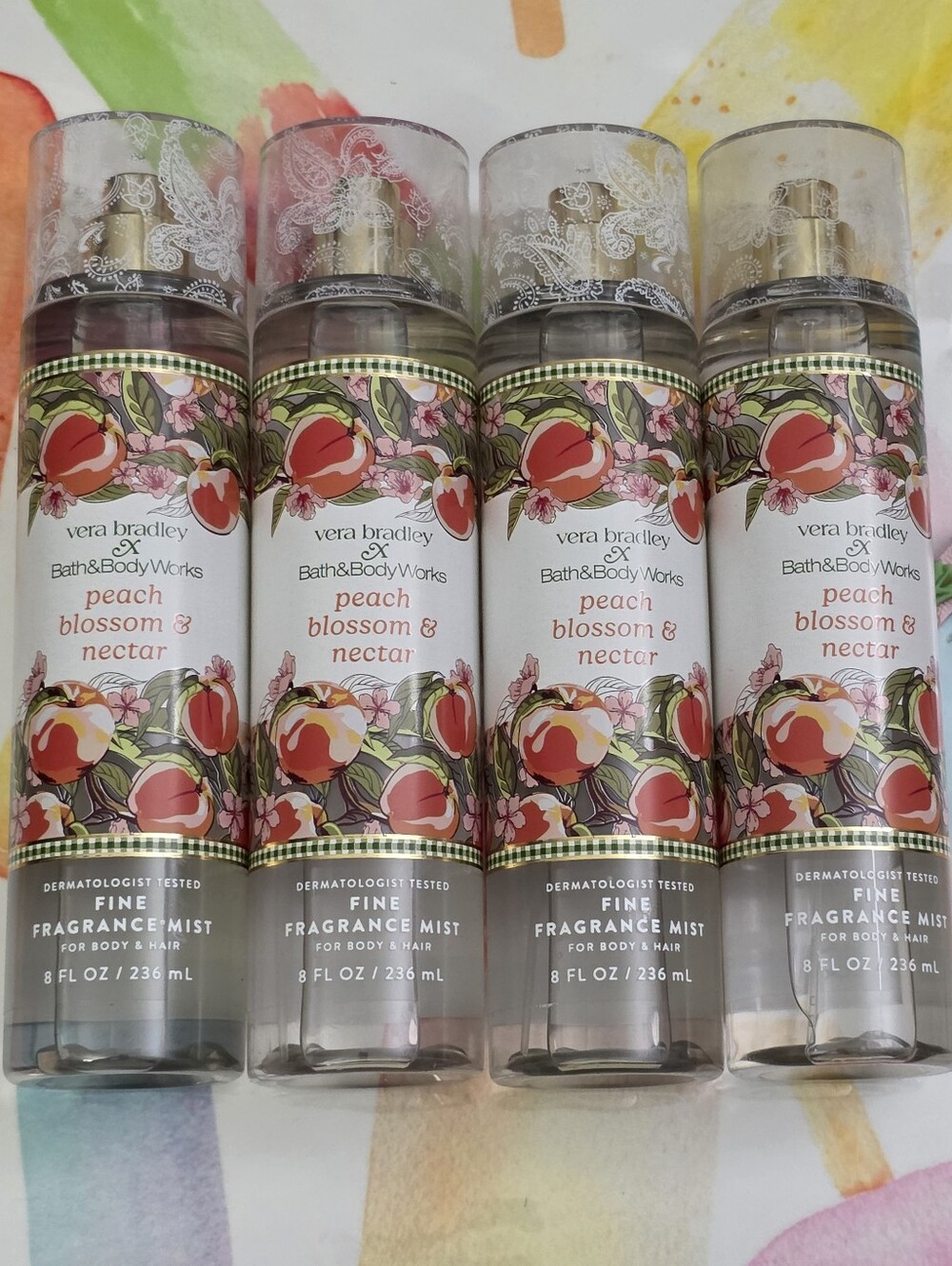 Bath Body Works Vera Bradley Peach Blossom Nectar Fragrance Mist Set of 4 NEW